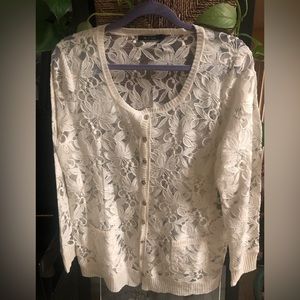 Nic & Zoe Classic Cream Lace Cardigan Size XL